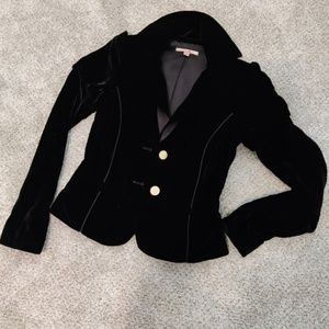 Alice + Olivia Velvet Black Blazer Gold Buttons Silk Rayon Blend XS Extra Small